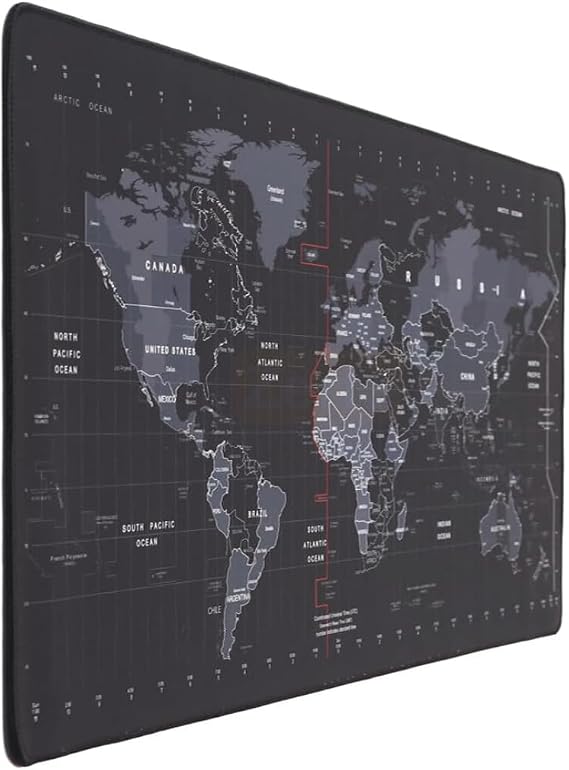 Zerfa Dünya Haritası Ekstra Büyük Genişletilmiş Kaymaz Kauçuk Oyun Mouse Pad & Klavye Masa Mat Bilgisayar Aptop için (900 mm X 400 mm X 2 mm) L Zmp253 Siyah (Dünya Haritası, 90 X 40 cm)