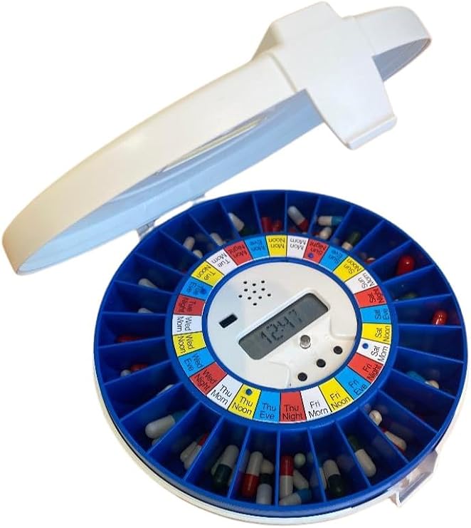 Advance Automatic Pill Dispenser with 24 Alarms - with Blue Tray. Enhanced Security & Advanced Technology Trusted by The NHS to Help Dementia Patients to take Their Medication