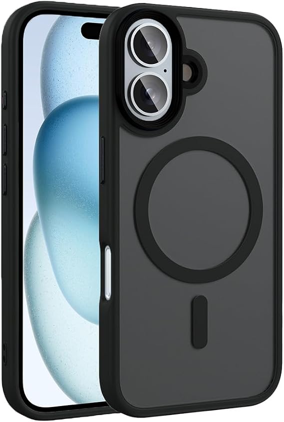 Zore Apple ile uyumlu iPhone 16 Kılıf Mat Arka Yüzey Wireless Şarj Özellikli Zore Flet M-safe Kapak Siyah