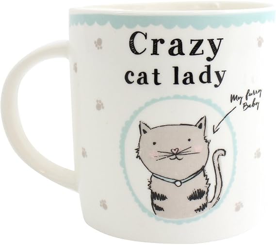 Multicolor Ceramic Crazy Cat Lady Boxed Mug - 9cm x 12.3cm (1 Pc.) - Unique & Vibrant Design - Sturdy Coffee Mug - Ideal for Home & Office