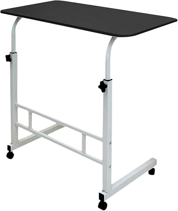 Height Adjustable Bedside Table,Portable Overbed TV Tray with Wheels Table Movable Hospital Home Couch Side Standing Laptop Computer Desk Black S