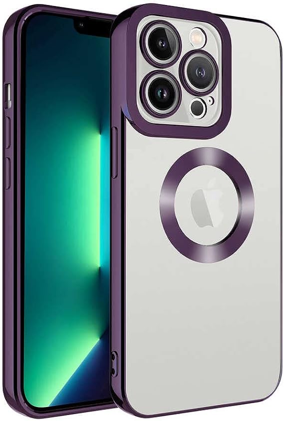 Coverzone Apple iPhone 12 Pro ile uyumlu Kılıf Kamera Korumalı Logo Gösteren Parlak renk kenar çizgileri ile şık bir tasarım Colored Z-Omega Kapak Derin Mor