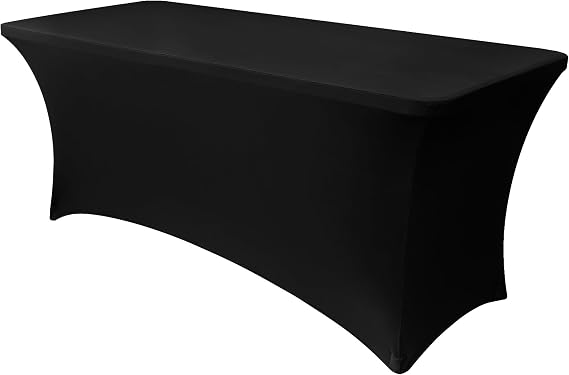 Obstal 6ft Stretch Spandex Tablecloth for Standard Folding Tables, Universal Rectangular Tablecloth Protector for Weddings Banquet and Parties (Black, 72" Length x 30"