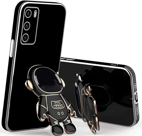 Samsung Galaxy A04S/A13 5Gケース 6D かわいい宇宙飛行士 隠れたキックスタンドデザイン、高級グリッターソフトTPUバンパー漫画折りたたみブラケットGilryスマホケース Samsung A04S/A13 5G用 レディース ガールズ ブラック