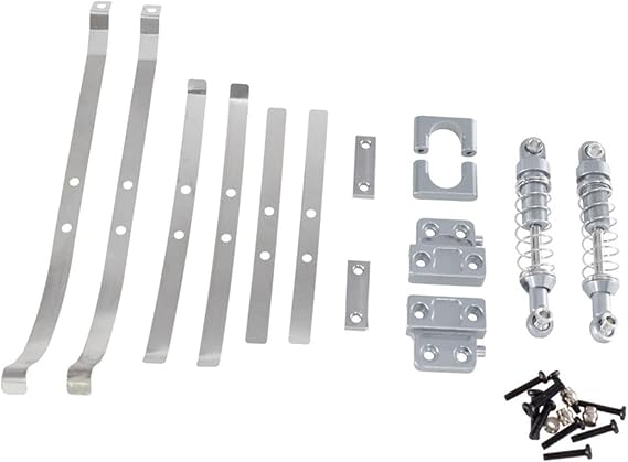 Precision Engineered Metal Upgrade Kits For 1/12 MN82 RC Vehicles With Rear Axle Spring Enhancements And Stroke Of 9mm. Package Includes Eight Piece, silvery, 45669