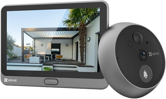 166° geniş açı ve PIR sensörlü EZVIZ WiFi kapı zili, 4.3 inç renkli ekranlı 2MP kapı görüntüleyici kamera, 4600mAh pil, AI kişi tanıma, iki yönlü görüntülü görüşme ve canlı görüntü mevcut, CP4