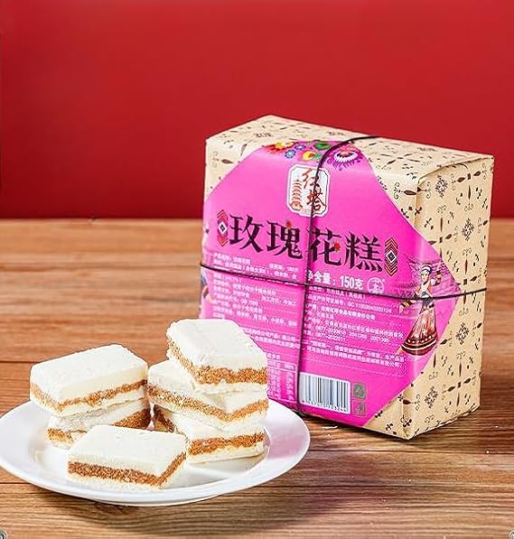 【6 Flavors Pastry】Sesame Mung Bean Rose Chestnut Cake,Healthy Nutritious Breakfast,Dim Sum,Casual Snack,Dessert,Vegetarian,Delicious Chinese Snack Gift (Rose cake,1box)