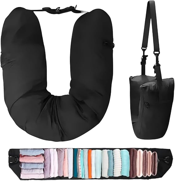 Stuffable Neck Pillow for Travel, Waterproof Travel Neck Pillows (Black)