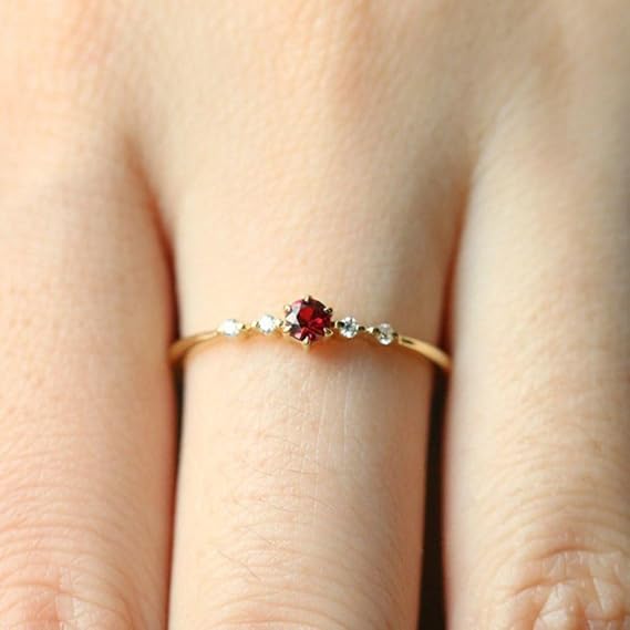 18K Gold Ruby Ring, Dainty Silver-Plated Gemstone for Women, Delicate Wedding and Engagement Promise Jewelry