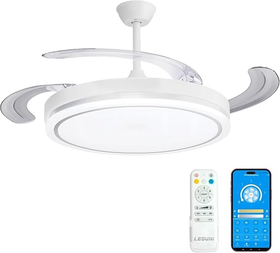 LEDUNI LED Ceiling Fan with Retractable Blades - 66W, Silent [Energy Class G]