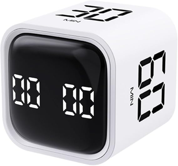 Pomodoro Timer, Cube Timer, Rotation Timer, 5/10/30/60 Minutes, Custom Countdown Adjustable Sound Alert with Vibration, Productivity Timer for Kitchen, Study, MeetingWhite