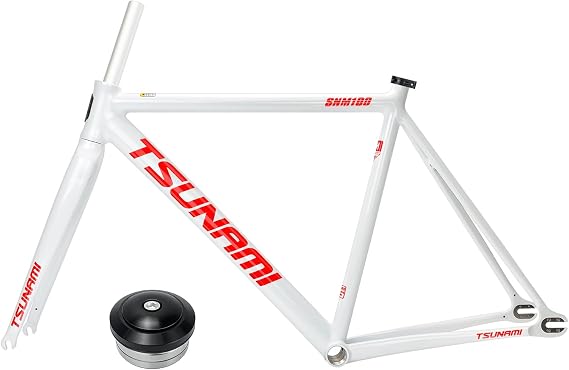 700C Fixed Gear Bike Frameset 49/52/55/58CM C Brake Aluminum Alloy Racing Track Bike Frame Quick Release 100/120mm Bike Frame With Fork(White red,52cm)