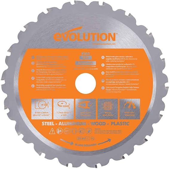 Evolution Power Tools R165TCT-18CS (Rage) Multi Material Chop Saw Blade (AKA Wood Blade, Metal Cutting Blade, TCT Saw Blade, evolution saw blade, 165mm circular saw blades, 165 mm