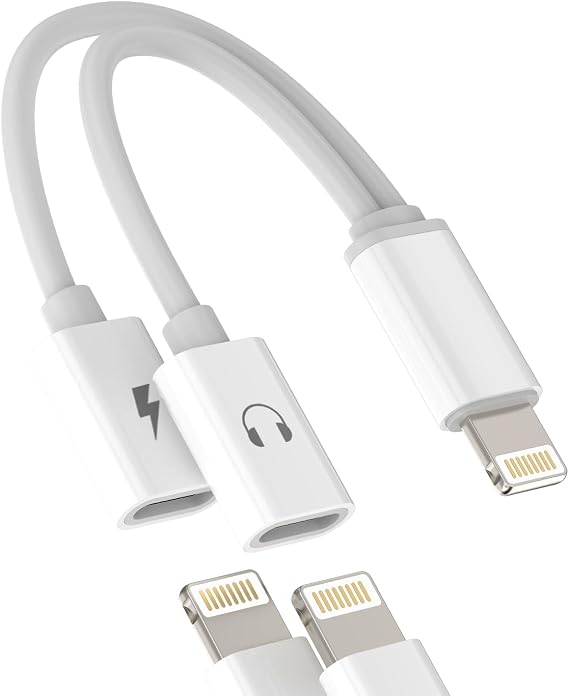 Apple Earphone Adapter Lightning Jack Converter 2 in 1 iPhone Simultaneous Rapid Charger Cable Compatible with Apple MFI Certified Lightning Plug Splitter Aux Branch Connecting Accessory Wired