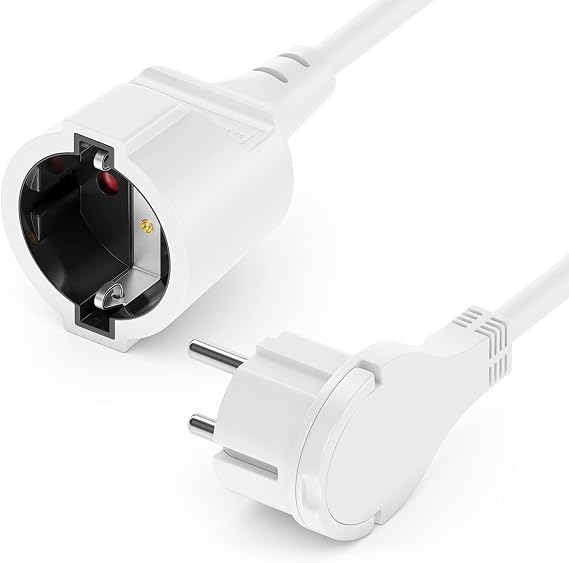 deleyCON 2 m Power Extension Cable with Flat Plug Contact Protection Line Power Extension 3680W Home Office Multimedia White
