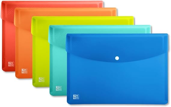 OXFORD A4 Plastic Popper Wallets, Document Folders, Pack of 5
