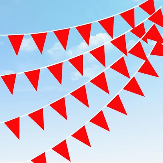 65.6 Feet Solid Red Polyester Fabric Bunting Banner with 40 Reusable Triangle Flags for Birthday Mother's Day Wedding Party Decoration