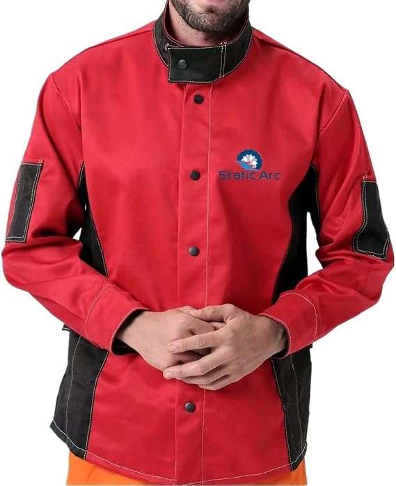 Welding Jacket Flame Resistant Cotton Heat Proof Welders Sleeved Coat PPE (Large)