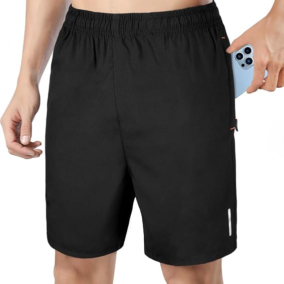 AUYAO Mens Running Gym Quick Dry Shorts, Men's Summer Casual Sports Short with Zipper Pockets, Outdoor Workout Training Short, Elasticated Waist Breathable Stretch Short Pants for Fitness, Jogger