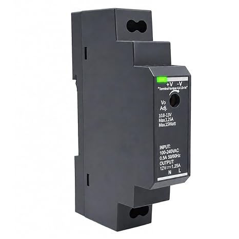 Switching Power Supply HDR 12V 1.25A, DIN Rail Transformer DC Power Supply
