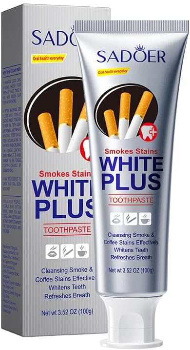 Sadoer White Plus Toothpaste, Smoke and Coffee Stain Removal, Extra Strength ToothpasteGently Strengthens and Protects Teeth，Intensive Enamel Repair(Remove Smoke Stains)