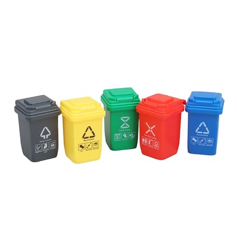 5-Pack 1:12 Scale Miniature Trash Cans - Colorful Sorting Waste Bins for Dollhouse, Diorama & Model Scene Decor (Micro Scale Accessories)