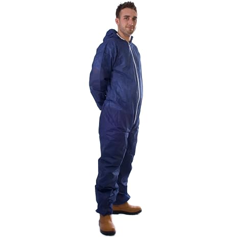 Expert Workwear Disposable Coveralls Boilersuit White Blue Red Painters Protective Overalls Suit (S, Blue, 1)