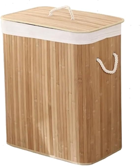 Ekolojik Bambu Çok Amaçlı Saklama Sepeti, Pamuk Bez İç Astarlı, Kapaklı ve Halat Saplı Modern ve Minimalist Tasarım (İkili)