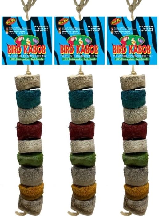 BIRD KABOB Mini Max - 3パック - オールナチュラル、ホリスティック、獣医師推奨、地球に優しい、細断可能なハンギングバードトイ カラーユッカチャンク