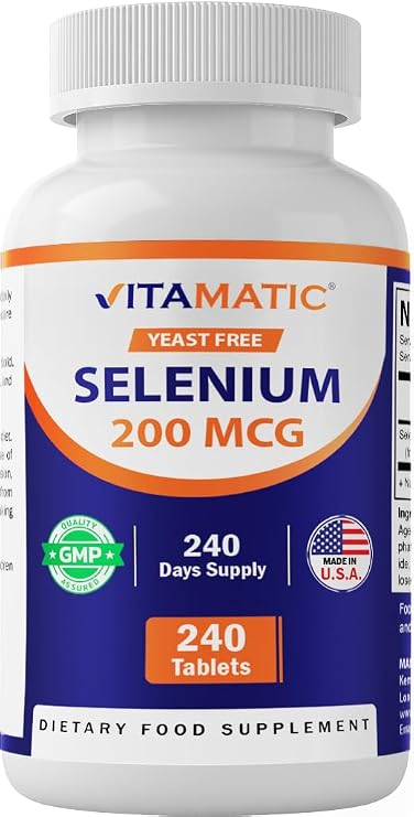 Vitamatic Yeast Free Selenium 200mcg as Selenomethionine Supplement Essential Trace Mineral with Superior Absorption 240 Tablets