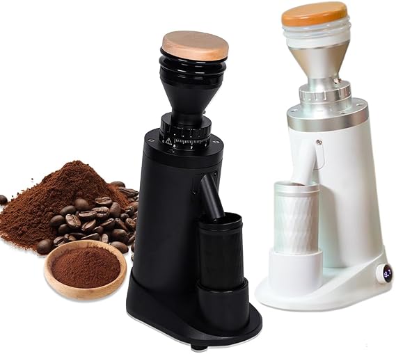 Electric Coffee Grinder, Adjustable Speed, 64mm Flat Titanium or 63mm Conical Burr, Brushless Motor, Adjustable Grind Time Commercial Espresso Grinder (Black, 64mm Flat Burr)