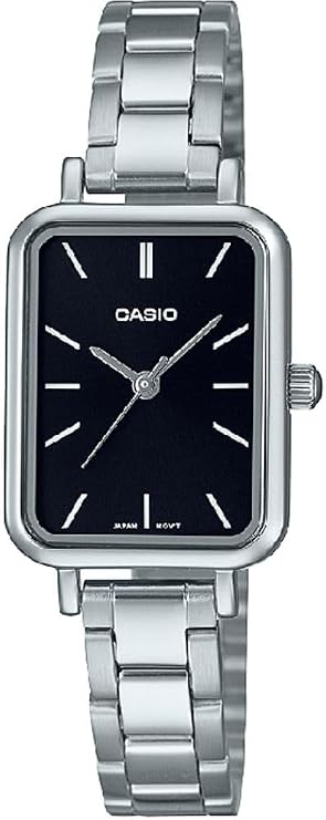 Casio LTP-V009D-1E Women's Rectangle Petite Stainless Steel Black Dial Dress Watch, Gold, Quartz Movement