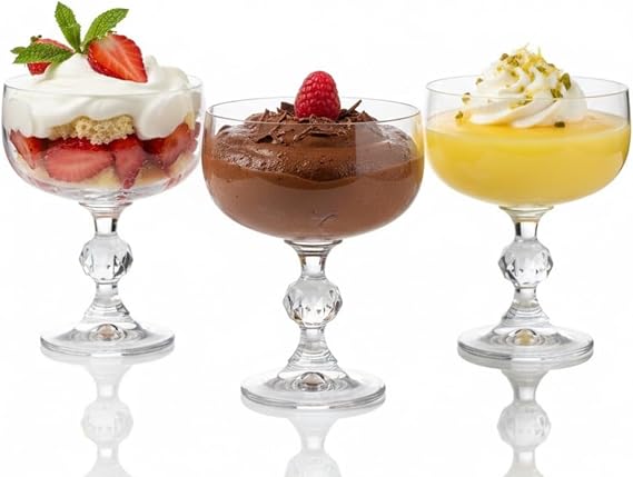 3’lü Şık Cam Kase Seti – Tatlı Servis Kasesi, Ayaklı Cam Sunum Kadehi, Dondurma – Puding – Meyve Servisi İçin Premium Tasarım