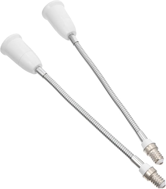 NUOBESTY 2 Pcs Bendable E14 to E27 Lamp Holder Extender Socket Converter 11.61In Flexible Screw Socket Adapter for Adjustable Indoor Lighting Fixtures