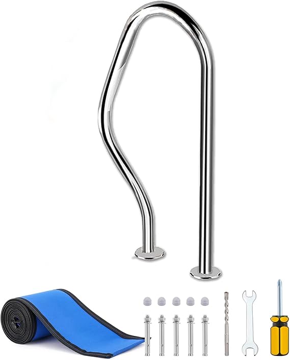 80x47 Pool Railing Humanized Swimming Pool Handrail Mounted Braced Swimming Pool Easy Mount Hand Grab Rail with Self-Taping Screws for Garden Backyard Pools