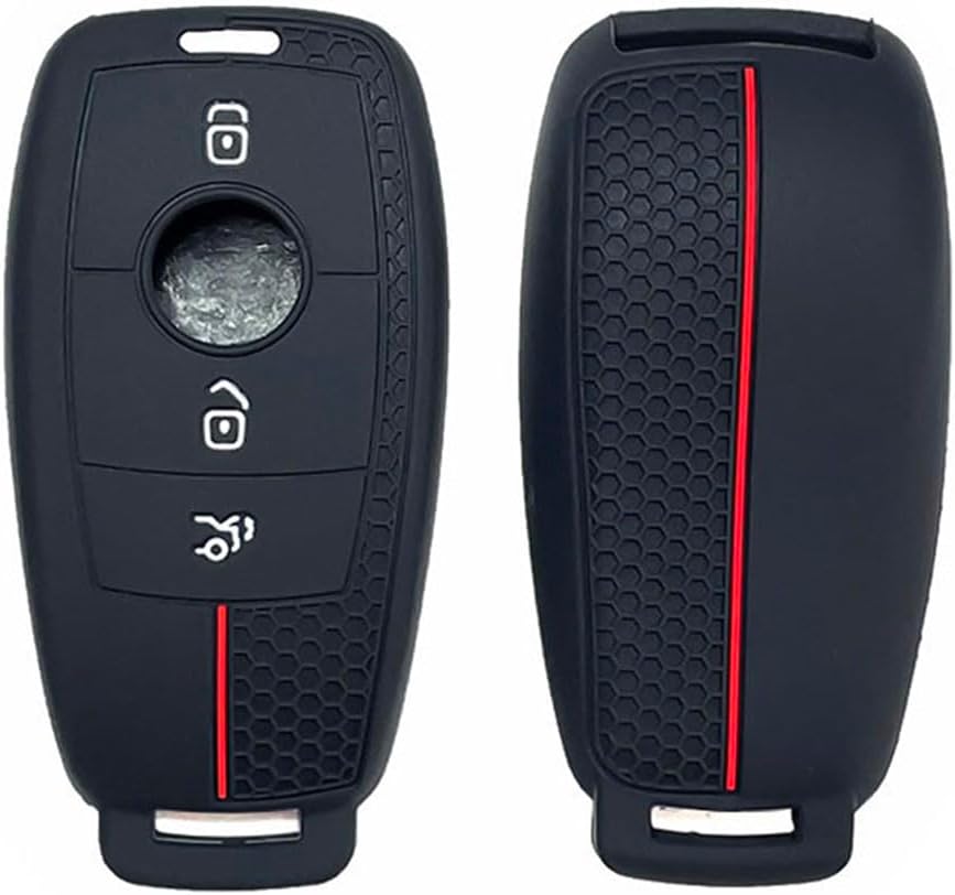Car Key Cover Compatible for Mercedes Benz E-Class 2017 S-Class 2018 Silicone Protective Key Fob, 3 Button Auto Key Smart Key Case Accessories (A)
