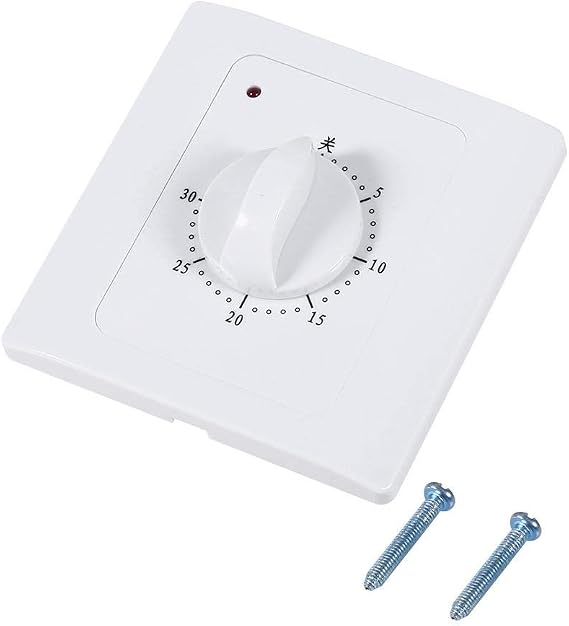30 Minute in-Wall Timer, AC 220V 10A Time Countdown Timer Switch, Rotary Wall Switch Timer with Led Indicator, Ideal for Lights/Exhaust Fans/Heaters/Pumps, Electrical Supplies, White