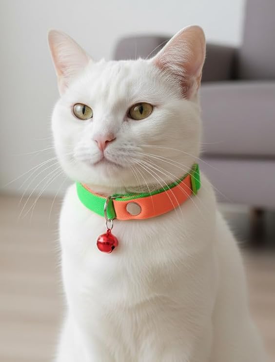 Kedi Kolyesi Tasma Ayarlanabilir Kolon Kordon Sesli Zilli Turuncu & Yeşil
