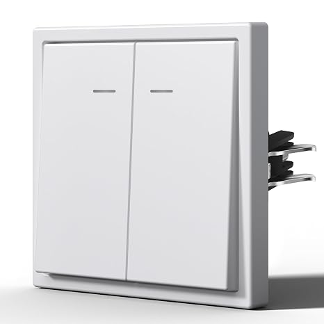 BSEED Matte Wall Switch, Rocker with Hook,Push Button with LED Pilots,Easy Installation,C-Series,2 Gang 1 Way,80 mm White