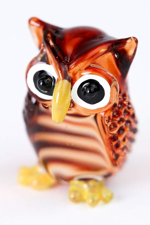 Mini Brown Glass Owl – Handmade Gloss Bird Figurine Ornament