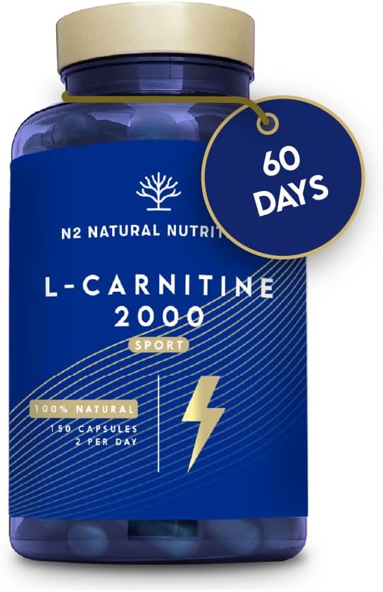 Natural L CARNITINE 2000 mg Tablets. 120 Capsules 2 Months. High Concentration Energy Pills. Improves Sports Performance, Muscle Recovery. CE Manufactured. N2 Natural Nutrition