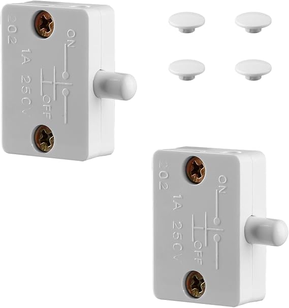 Tabanzhe Cupboard Door Switch-2 Pack Cupboard Door Light Switch 1A 250V Auto Light Control Switch Push to Break Light Door Switch for Cabinet Wardrobe Doors(White)