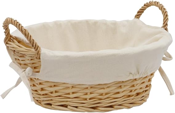 JVL Hand Woven Acacia Round Willow Storage Basket with Lining, Honey Finish