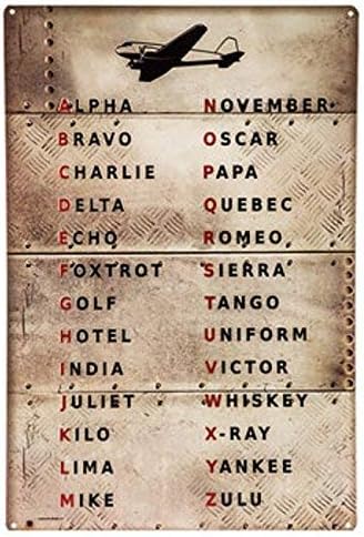 peiyeety Pilot Code Aviation Metal Sign Phonetic Alphabet Art-Wall Decor Family Bar Restaurant Garage Cafe Art Metal Sign Gift 8x12 Inch
