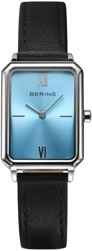 Bering/ベーリング レディースユニセックス腕時計 レクタングル（長方形） アイスブルー スカイブルー ブラウンレザー（革） シルバーケース サファイアガラス 医療用ステンレススチール キズつきにくい 17423-408