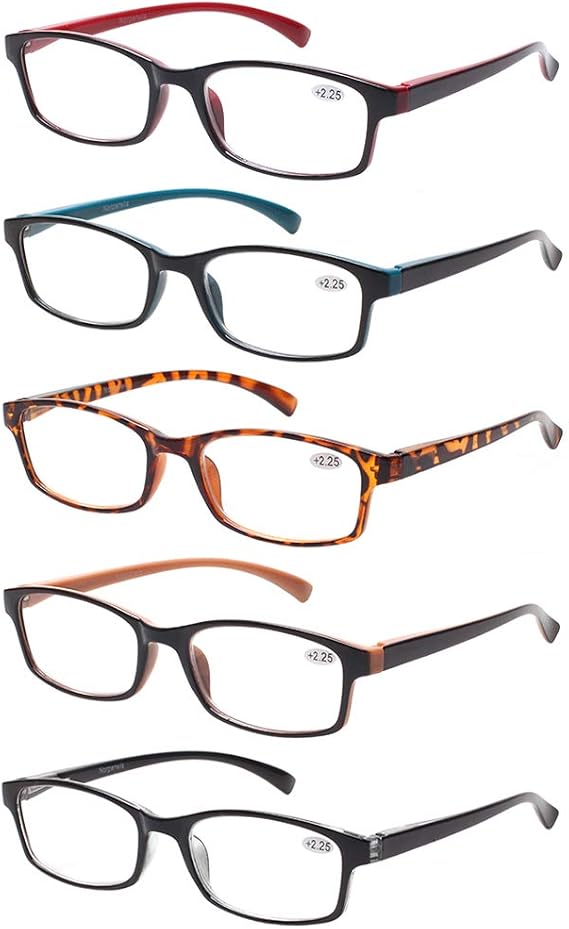 Kerecsen Reading Glasses 5 Pack Fashion Spring Hinge Readers Men & Women Comfortable Glasses for Reading (2.00, 5 Pack Mix Color)
