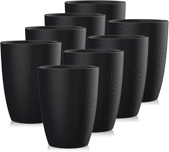 Wrova Reusable Plastic Cups | Set of 8 | Unbreakable Plastic Glasses 350ml Lightweight Drinking Glasses Microwave and Dishwasher Safe Lightweight Plastic Tumblers for Camping, School, RV - Black