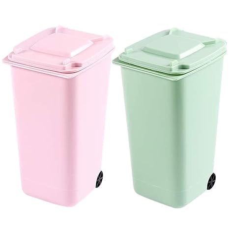 2PCS Plastic Mini Wastebasket, Desktop Trash Small Can