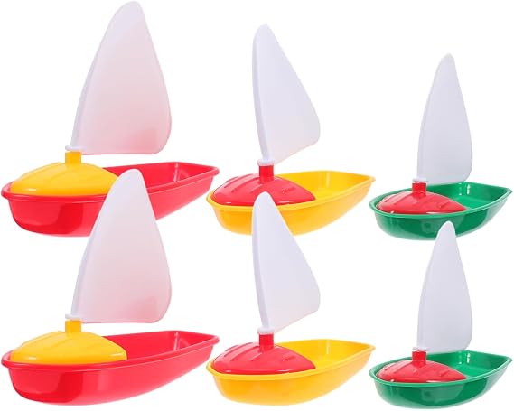 HEMOTON Boat Bath Toys 6 Pack, 3 Sizes Colourful Plastic Sailing Boats