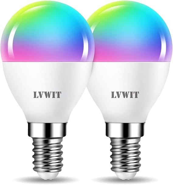 LVWIT Smart Bulb E14,Golf Smart Light Bulb,Smart WiFi Bulb E14 Screw,470Lm,4.9W Replace 40 Watt Screw Smart Bulb with Alexa,Echo,Google Assistant Light Bulbs(2PCS) [Energy Class F]